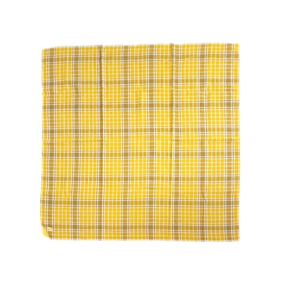 Vintage Dralon Card Table Cloth Cover  Synthetic Plaid Mustard Yellow Tablecloth - Picture 2 of 7